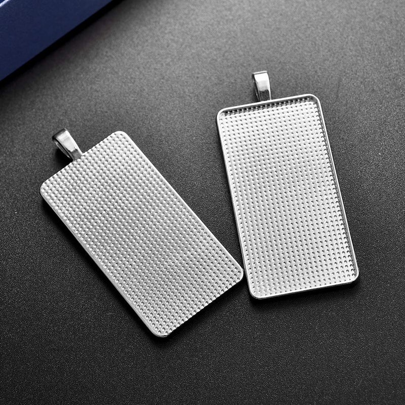 DROLE 30Pcs Large Pendant Trays Kit-15Pcs Cabochon Bezel Trays with 15Pcs Rectangle Glass Dome Tiles for Jewelry Making 25Ã—50mm White K - Image 2